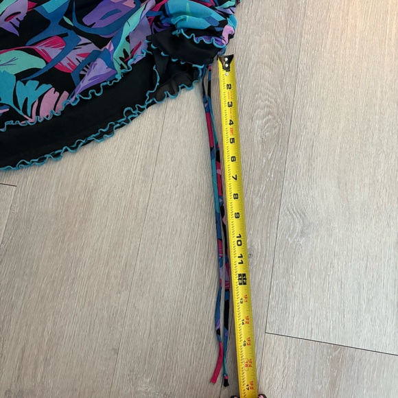 Wild Fable Womens Mesh Side Ruched Mini Skirt Large Black Tropical Leaf Print - Picture 14 of 16